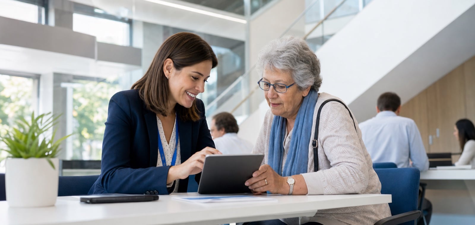 Profesional acompañando a una persona en una gestión digital